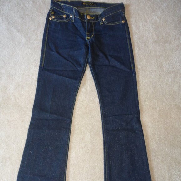 ROCK & REPUBLIC dark wash "GOLD TEASE" Kasandra bootcut jeans with gold shimmer - Picture 7 of 11